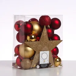 Christbaumkugeln - Weihnachtsbaumkugeln mit Stern Baumspitze - bruchfest - gold,...