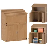 Outsunny Gartenschrank Holz, Geräteschuppen mit Stufen-Pultdach Ablage klappbar Tisch Doppeltüren 110 x 54 x 136 cm, wetterfest Geräteschrank,