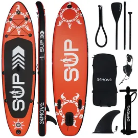 24move 24MOVE® Standup Paddle Board SUP, inkl. umfangreichem Zubehör, Paddel und Hochdruckpumpe, ROT, 366x80x15cm