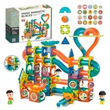 CELMAN Magnetische Bausteine 188 Teile Magnete Bauklötze Murmelbahn mit Zubehör, Montessori Spielzeug, Magnet Kugelbahn für Kinder ab 3 4 5 6 7 8 Jahre STEM Lernspielzeug Geschenk