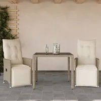 vidaXL 3-tlg. Garten-Bistro-Set mit Kissen Beige Poly Rattan