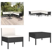 vidaXL 8 tlg. Garten Lounge Set mit Auflagen Poly Rattan Schwarz - Garten-Sofagarnitur - Garten-Sofagarnituren - Gartensofa-Set - Gartensofa-Sets - Schwarz