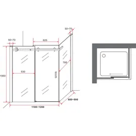 Aloni Duschkabine Schiebetüren 8mm 90x120x195cm