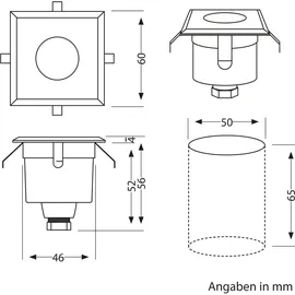 ledscom.de Bodeneinbaustrahler Edelstahl 6 x 6 cm 5,6 cm IP65 warmweiß