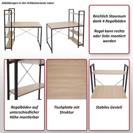 MCW Schreibtisch, mit Regal MCW-K81, Laptoptisch Bürotisch Arbeitstisch, 100x60cm Metall MDF ~ Marmor-Optik weiß