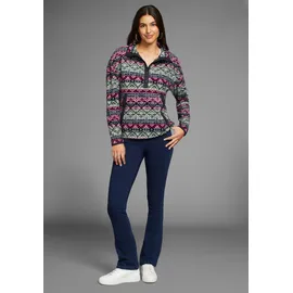 POLARINO Fleecepullover POLARINO, Damen, Gr. 40/42, bunt (fuchsia, navy), Fleece, Obermaterial: 100% Polyester, bedruckt, gemustert, bequem hüftlang, eingefasste Kante, Sweatshirts Fleecepullover, mit Colourblocking-Optik, mit Kängurutasche, aus Fleecestoff