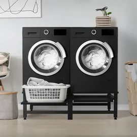 ML-Design Doppel Waschmaschinen-Untergestell mit 2 ausziehbaren Ablagen, Schwarz, bis 150 kg