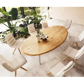 DeLife Esstisch Edge Oval 280x130x2,5 Eiche Natur Estelar rund Edelstahl Flow-Edge Esstische