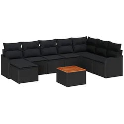 vidaXL Garten-Sofa-Set 9 pcs Schwarz Poly Rattan