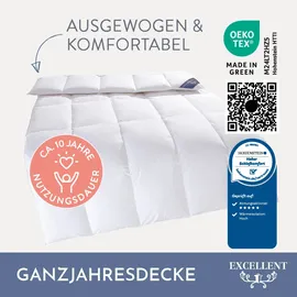 Excellent Daunenbettdecke EXCELLENT "Zürich, Bettdecke normal mit Bestnote "Hoher Schlafkomfort" bewertet.", weiß, B:240cm L:220cm, Bezug: 100% Baumwolle. Füllung: 100% Daunen, Bettdecken, Bettdecke 135x200 cm, 155x220cm und weitere Größen, Made in Germany