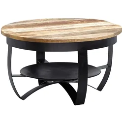KADIMA DESIGN Couchtisch, industrieller Stil, recyceltes Mango-Massivholz, Braun/Schwarz