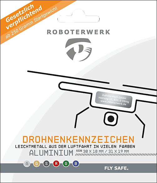 ROBOTERWERK Drohnenkennzeichen aus Aluminium-Gutschein Plakette, Kennzeichen Mehrfarbig