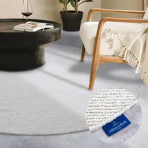 Villeroy & Boch Wollteppich VILLEROY & BOCH "Francois", weiß, H:7mm Ø:160cm, Wolle, Teppiche, in rund, oval, Läufer, handgewebt, Wolle, Wohnzimmer, Schlafzimmer