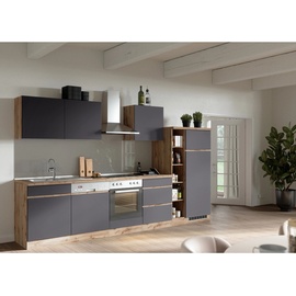 Held Möbel Küchenzeile Turin 330 cm Graphit-Wotaneiche mit E-Geräten