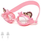 HASLED Kinder Schwimmbrille, Transparente Badebrille Antibeschlag, Rosa, Verstellbare Niedliche Cartoon Silikon-Poolbrille, für 3-12 Jahre Alte Jungen und Mädchen