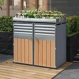 Doppelter Mülltonnenverkleidung 132 X 80 X 124,5 Cm – Überdachung Mit Blumenkasten – Abschließbar – Verzinkter Stahl In Holzoptik