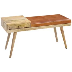 Bank in Braun Leder Mangobaum Massivholz