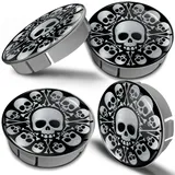 Biomar Labs® 4 x 60mm Kunststoff Nabenkappen Kappen Silber Schädel Totenkopf Silver Skull Felgendeckel Radkappen Radnabendeckel Nabendeckel Auto Tuning CS 8