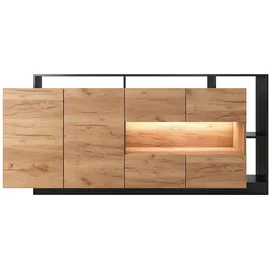 vente-unique Sideboard mit 4 Türen & 4 Ablagefächern - Mit LED-Beleuchtung - Holzfarben hell & Anthrazit - IDESIA