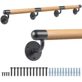 Dolibest Handlauf Holz, 250cm Handlauf Treppe Innen Holz Buche Runde Wandhandlaufe Geländer Treppengeländer 3.8cm Rutschfest Sicherheithaltegriff Barrierefreie für Jüngere/ältere