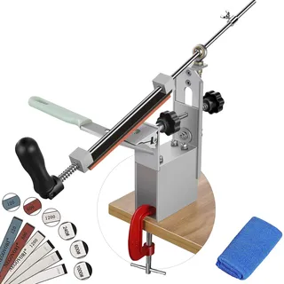 OUHZNUX Messerschärfer Profi, Manuelle Messerschleifer 360° Drehung Flip Design Fester winkel, Aluminium Knife Sharpener System, Mit 6 Schärfsteine + Handtuch......