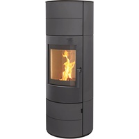 Kaminofen München XL Stahl gussgrau Style 7kw Speicherofen Panoramatür Rillenoptik Holzofen Dauerbrand geeignet Schwedenofen 150mm Abgasstutzen selbstschließende Tür (Bauart 1)