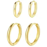 Hey Happiness 2er-Set: Ohrringe Creolen Klassisch 925 Sterlingsilber in Gold - (D) 1,4-1,8 cm | Gr.: onesize