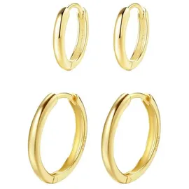 Hey Happiness 2er-Set: Ohrringe Creolen Klassisch 925 Sterlingsilber in Gold - (D) 1,4-1,8 cm | Gr.: onesize