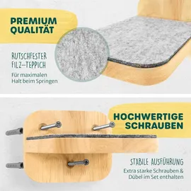 Happy Pet HAPPYPET Katzentreppen 3er-Set für Wandmontage - Nachhaltiges Hartholz, Designer Kletterwand Katzen, Katzentreppe mit Filzbezug, Katzenleiter, Katzenwand zum Klettern, Catwalk, Natur 3x Stufen M 22 x 15 cm