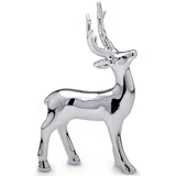 Gro�e Stehende Silber Deko Rentier Figur & Geweih 19 cm - Weihnachten Wildfigur