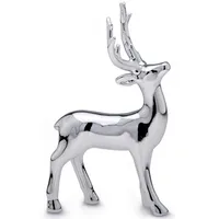 Große Stehende Silber Deko Rentier Figur & Geweih 19 cm - Weihnachten Wildfigur