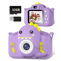 Gofunly Kinderkamera, Gofunly Kinder Kamera 1080P 2,0-Zoll-Bildschirm Selfie Digitalkamera mit 32GB-Karte für 3-12 Jahre Jungen Mädchen Geburtstagsgeschenk Weihnachten Spielzeug Lila Dinosaurier