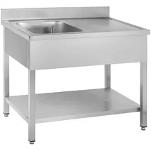 GastroHero Spültisch Edelstahl 1000x600 mm 1 Becken links Aufkantung Grundboden Profi Gastro Spülbecken Basic-Serie