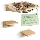 Knupis Kratzbaum Katzen Kletterwand Set mit Hängematte & 2X Katzentreppe- Kiefernholz, stabile Wandliege bis 30 kg – Für Spielspaß & Gemütlichkeit - FSC® beige