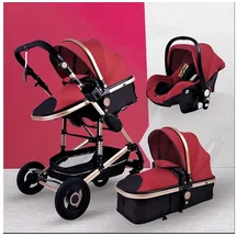 TPFLiving Kombi-Kinderwagen 3in1 Set - Modell 2 Stoff - Rot