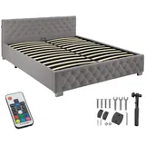 Tectake tectake® Polsterbett, mit LED-Leisten & Stauraum - dunkelgrau, 180 x 200 cm