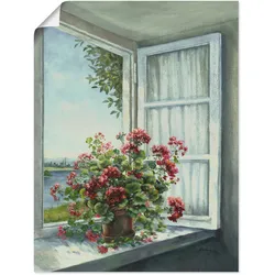 Wandbild ARTLAND "Geranien am Fenster", weiß (farbe bild(er): weiß), B:60cm H:80cm, Bilder, als Alubild, Outdoorbild, Leinwandbild, Poster, Wandaufkleber