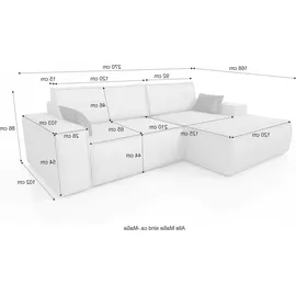 mebloland Ecksofa TOR mit Schlaffunktion. Farbe: Ash. - Grau