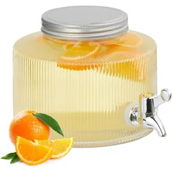 Relaxdays Getränkespender 2,8 Liter, Limobehälter, Zapfhahn und Deckel, dekorativer Wasserspender, Glas, transparent
