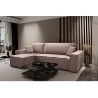 Kaiser Möbel, Ecksofa mit schlaffunktion, mit Bettkasten, Schlafsofa Atos, Designer Sofa, Modern Design Couch, Polsterecke, Freistehend, Polsterung Samt, Rosa Links