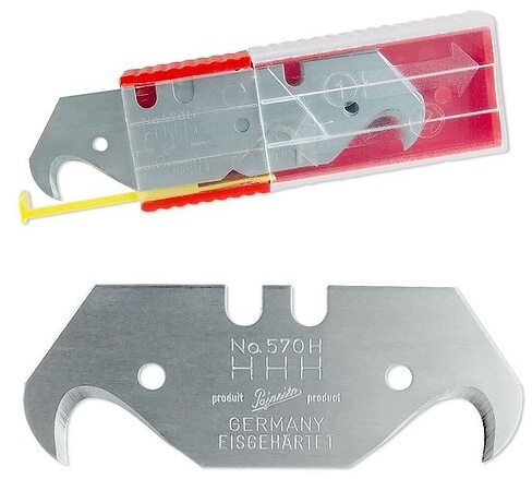 KIESEL Hakenklingen aus gehärtetem Stahl für Cuttermesser - Kunststoffspender mit 5 Stück