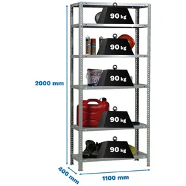 Proregal Lagerregal Metall 200x110x40cm silber 6 Fachböden