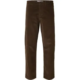 Selected HOMME "SLH196-STRAIGHT MILES CORD PANT W NOOS", Herren, Gr. 34, Länge 32, braun (demitasse), Web, Obermaterial: 98% Baumwolle, 2% Elasthan, unifarben, straight fit normal, Hosen Cordhose