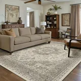 PureCozy Vintage Teppich Wohnzimmer 160x230cm Beige Grau Schlafzimmer Wohnzimmerteppich Waschbarer Groß Carpet Weich rutschfest Teppiche Esszimmer Büro Kurzflor Tepich