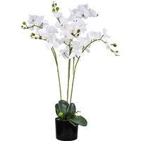 Decovego Künstliche Blumen Orchidee Orchideen Pflanzen Kunstpflanze Kunstblumen Künstlich Pflanze Weiß mit Topf Deko 75 cm