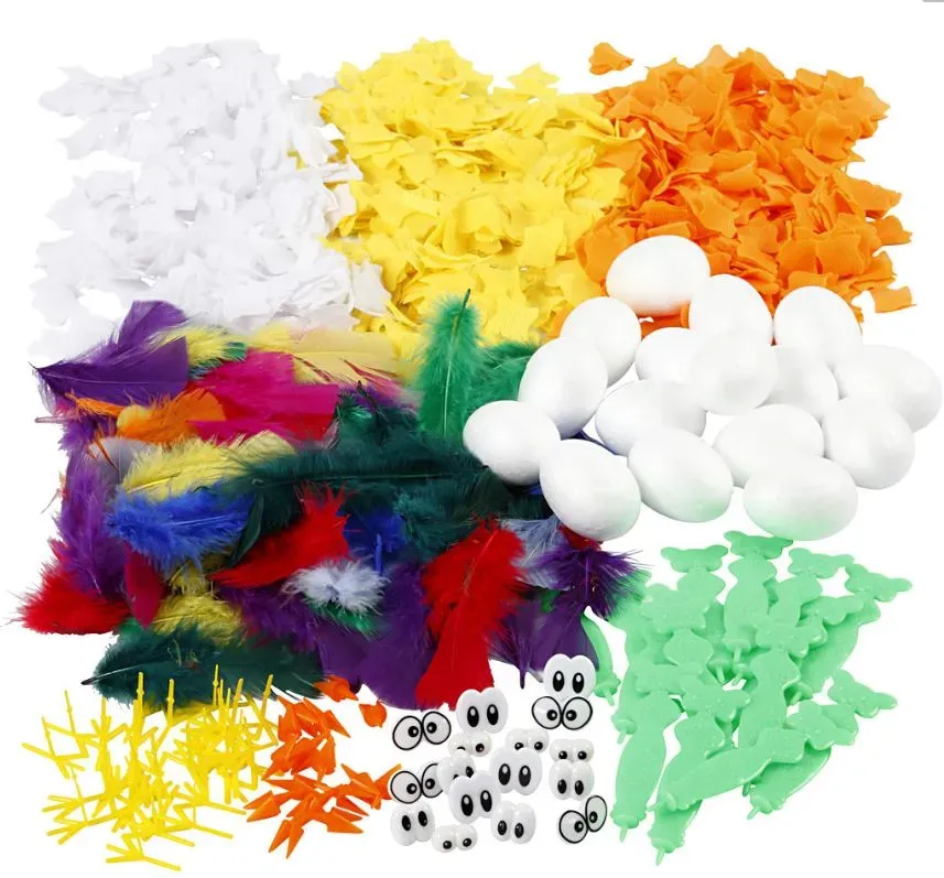 Osterbastelset fcr Kinder 16 Styropor-Eier Gelb, Wei, Orange, inkl. Stoff, Kunststoffteilen, Stechwerkzeug - Creativ Company - ab 3 Jahren
