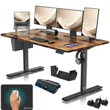 Kesser KESSER® Höhenverstellbarer Schreibtisch elektrisch Ergonomisch Steh-Sitz Schreibtisch 3-Funktions-Memory Steuerung Inkl. 360° Rollen & USB-Ladeanschluss Computertisch für Homeoffice