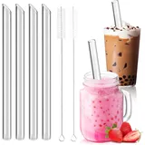 Annyswit 4 Stück Bubble Tea Strohhalme mit 2 Reinigungsbürsten - 14mm Transparent Glas Breite Boba Trinkhalme Wiederverwendbar für Smoothie Cocktail (4 Schräg)