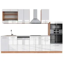 Vicco Küchenzeile Fame-Line 300 cm Weiß Hochglanz/Goldkraft Eiche