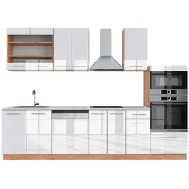 Vicco Küchenzeile Fame-Line 300 cm Weiß Hochglanz/Goldkraft Eiche